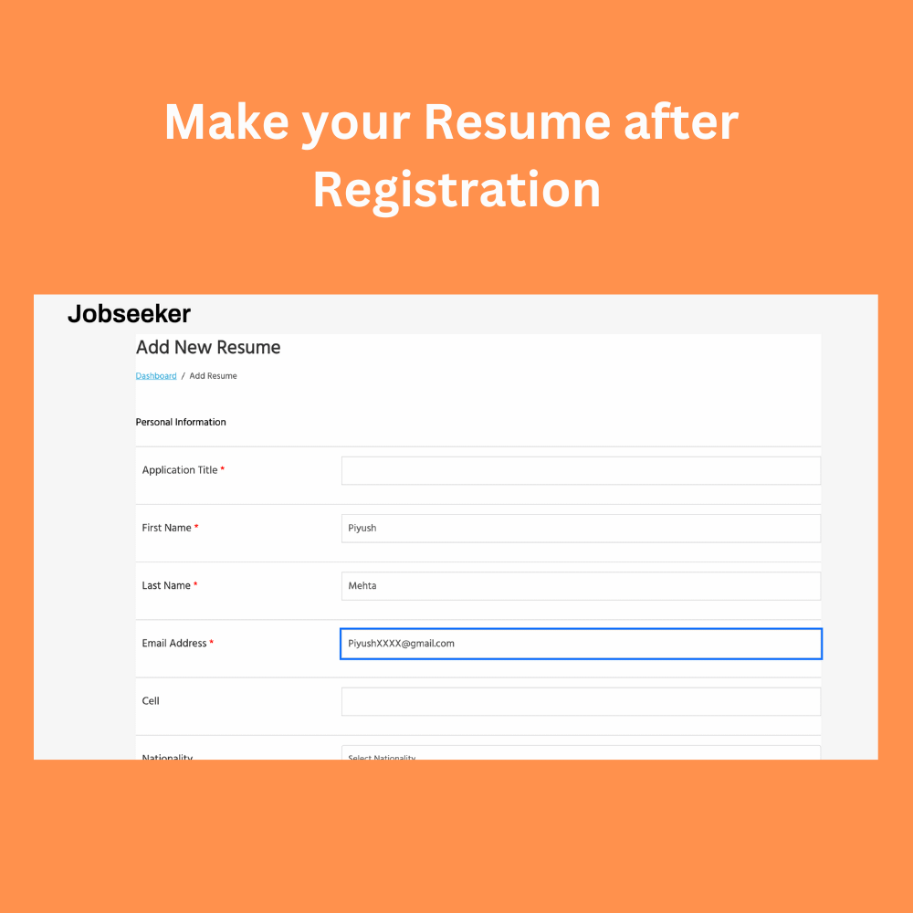 Make Resume after registration Portal